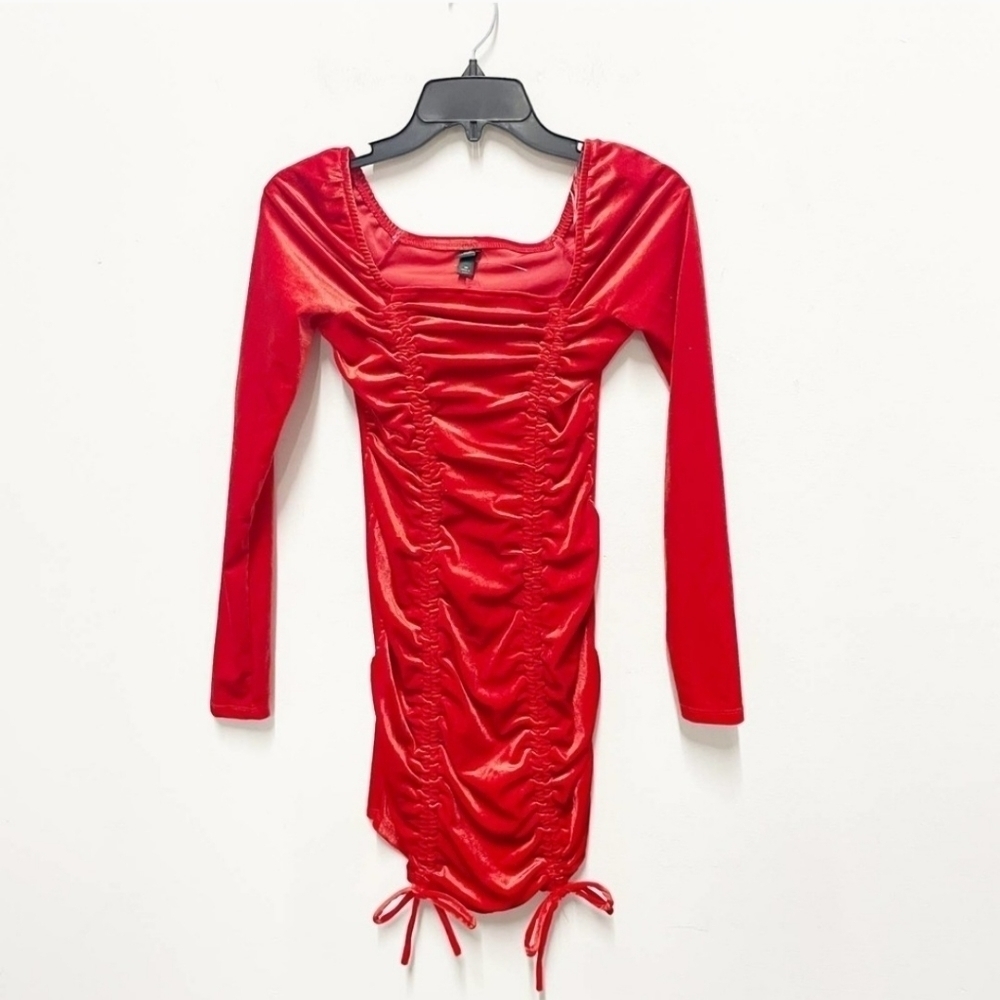Wild Fable Red Velvet Ruched Bodycon Dress Small
